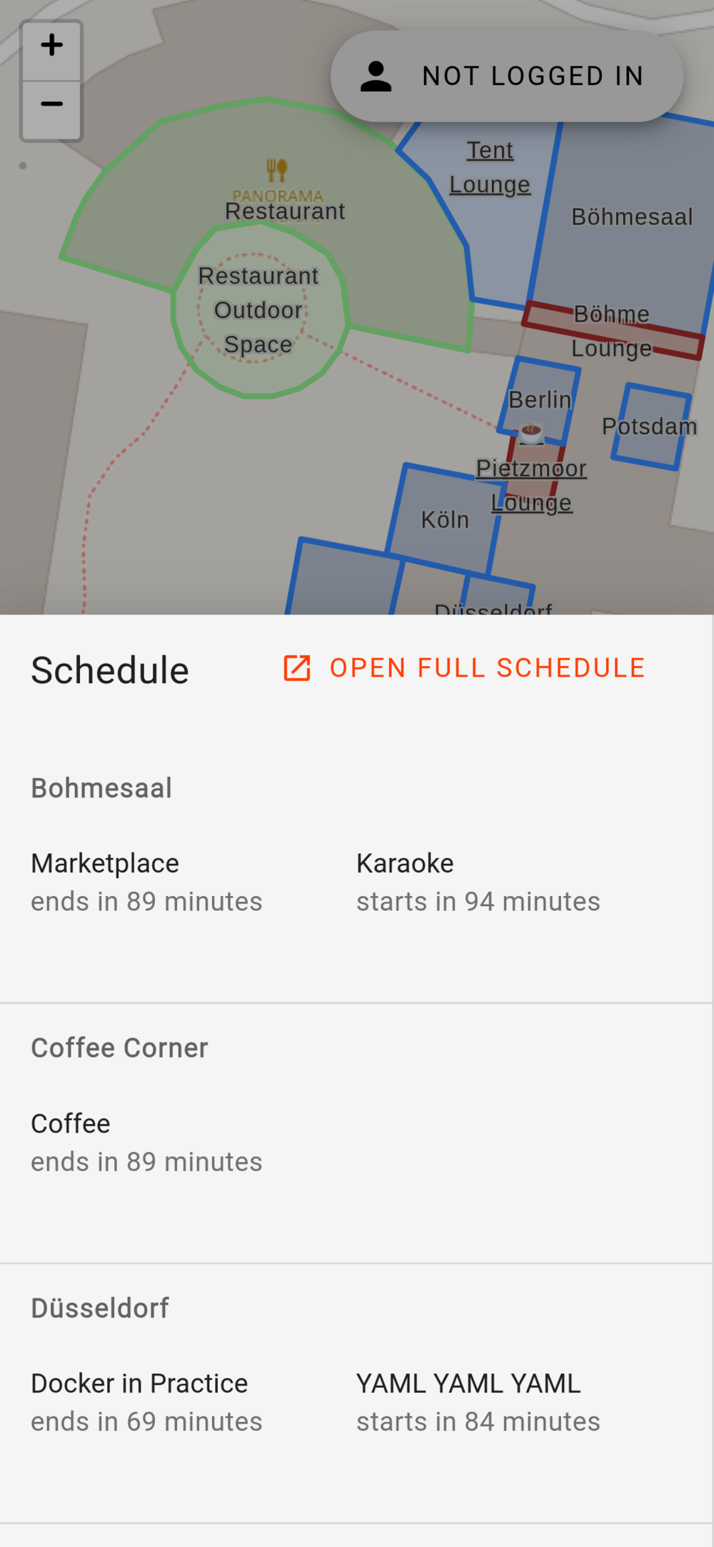 The app we built in SvelteKit for the conference, showing a map of the venue and the next sessions.